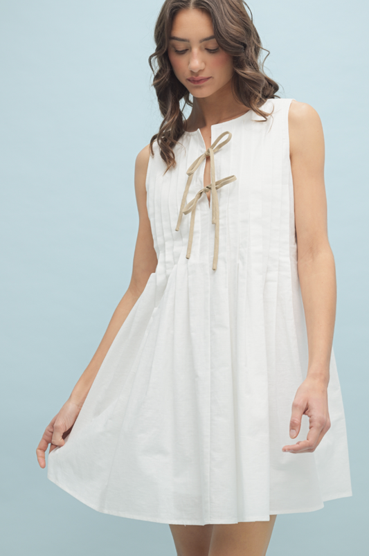Bow Detail Pleated Mini Dress