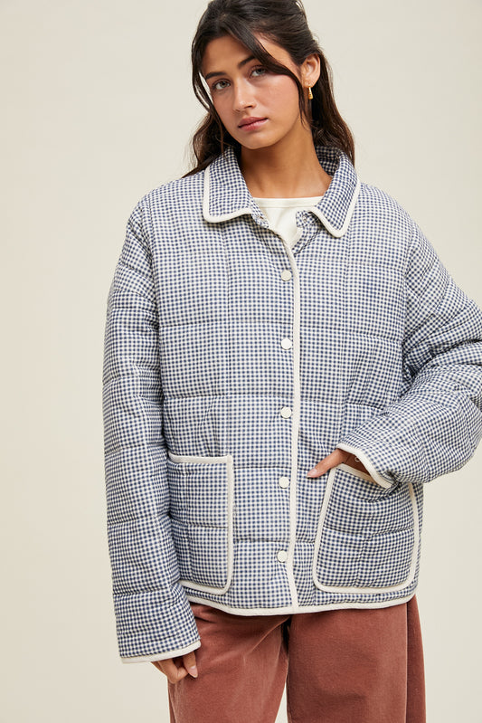 Gingham Piping Detail Jacket