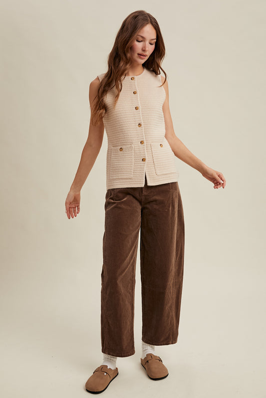 Textured Full Length Sweater Vest