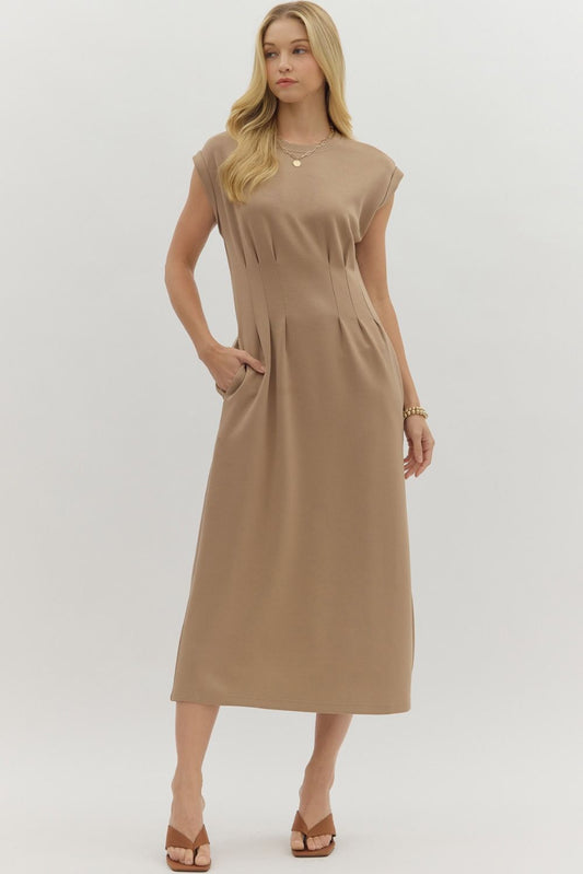 Pleated Bodice Midi Dress