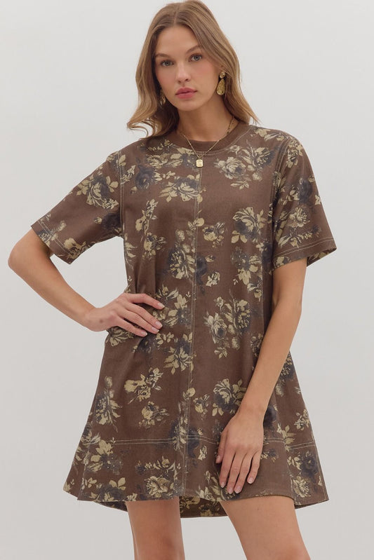 Floral Print Top Stitch Dress