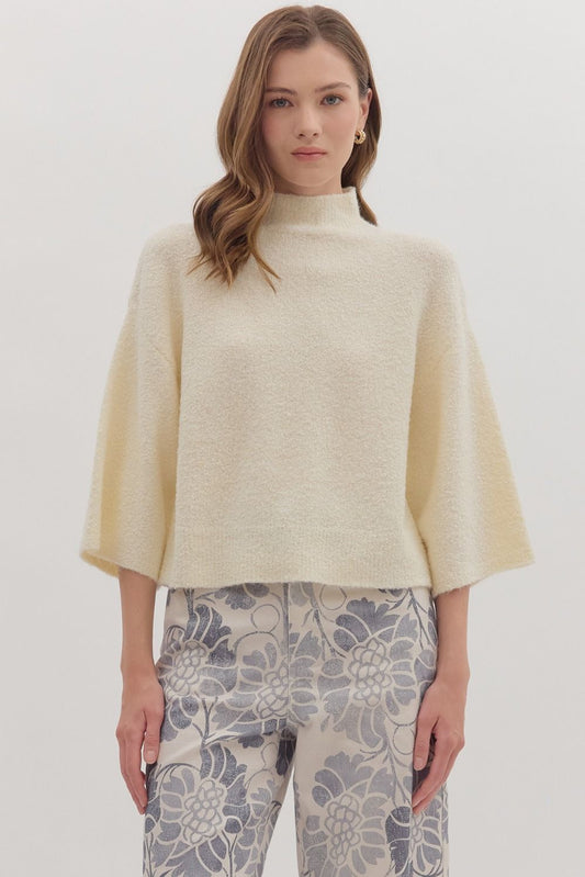 Solid Mock Neck Boucle Sweater