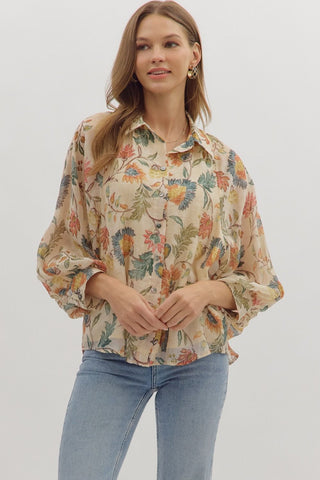 Floral Print Long Sleeve Blouse