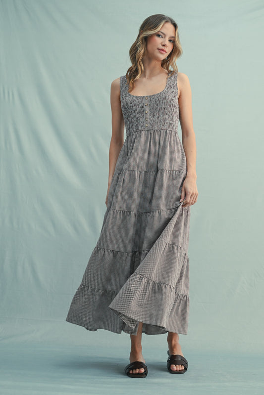 Plaid Tiered Midi Dress