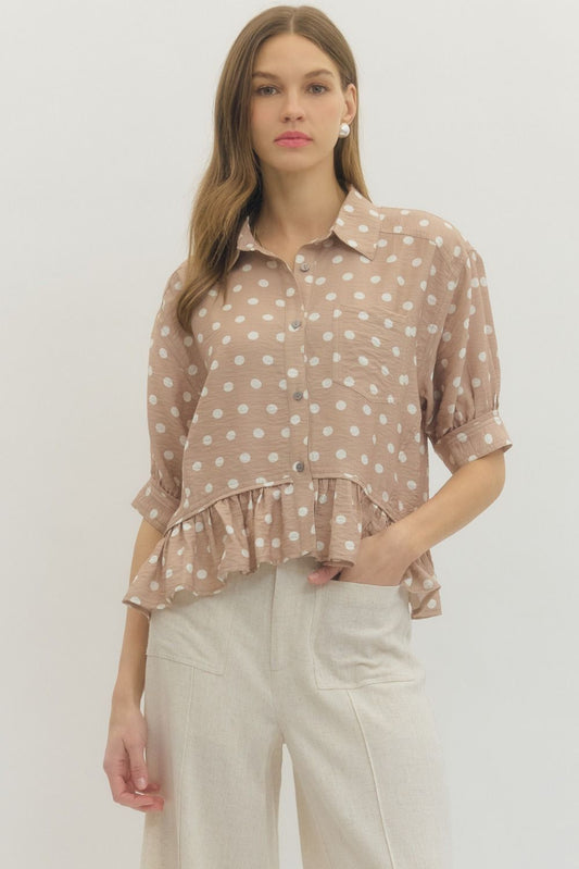 Polka Dot Ruffle Hem Top