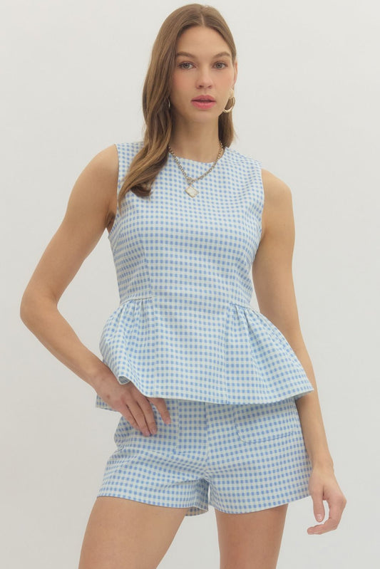 Gingham Sleeveless Peplum Top