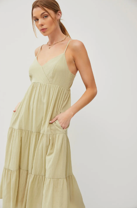 Wrapped Front Tiered Midi Dress