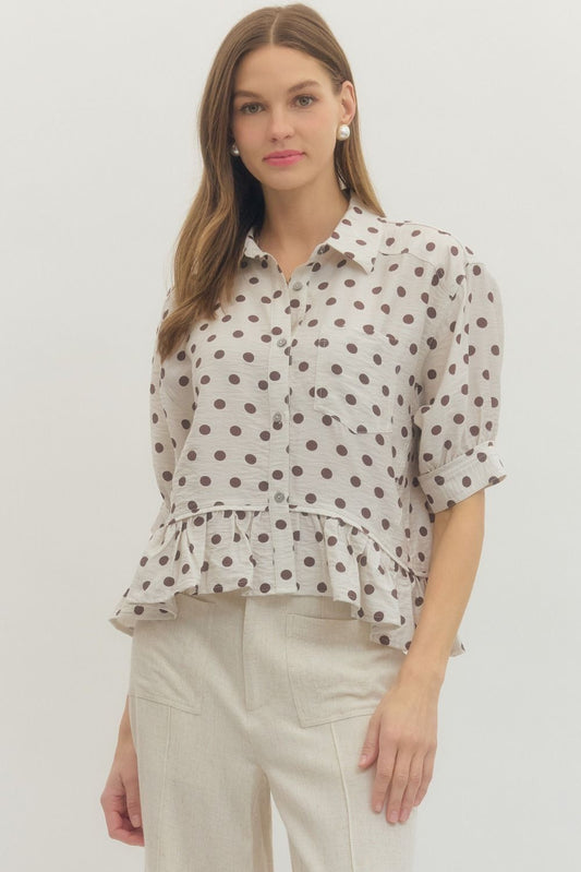 Polka Dot Ruffle Hem Top