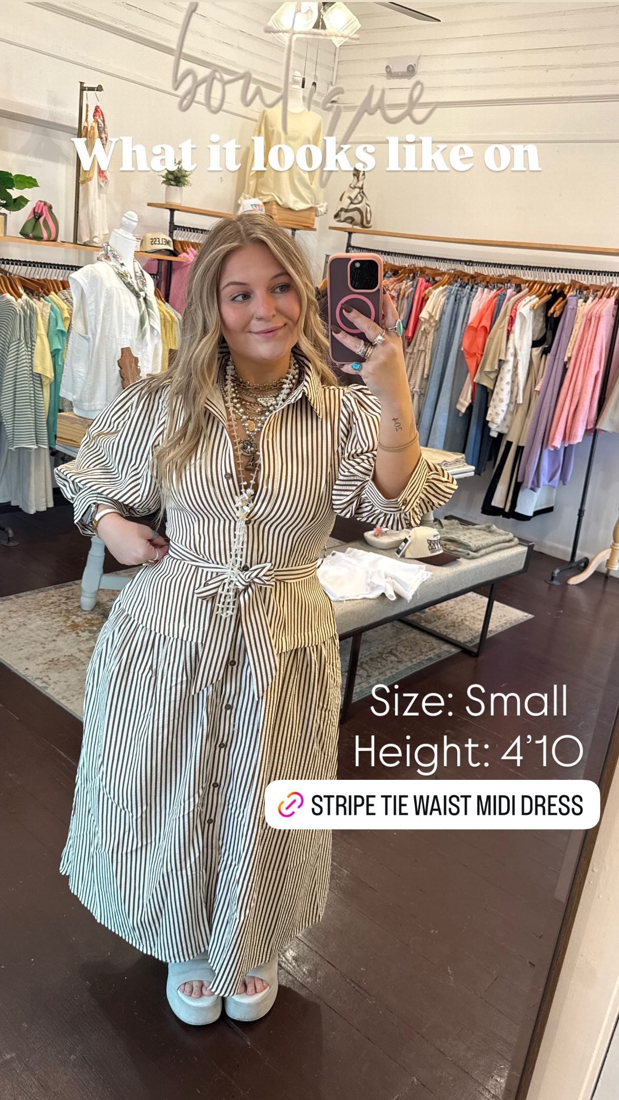 Stripe Tie Waist Midi Dress