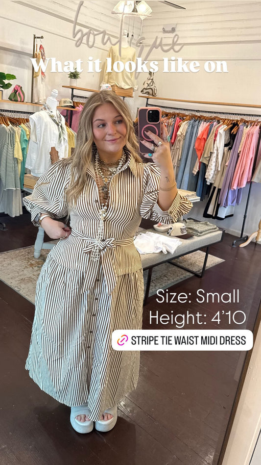 Stripe Tie Waist Midi Dress