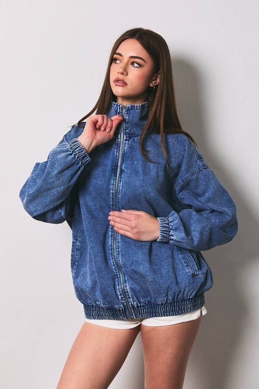 Oversized Denim Zip Jacket