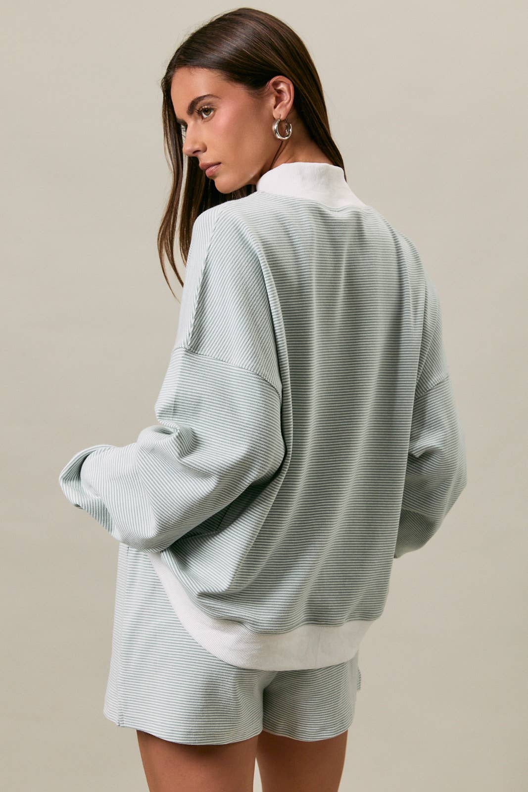 Mock Neck Stripe Sweatshirt
