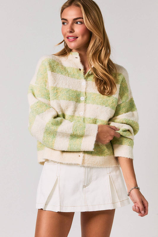 High Neck Stripe Cardigan