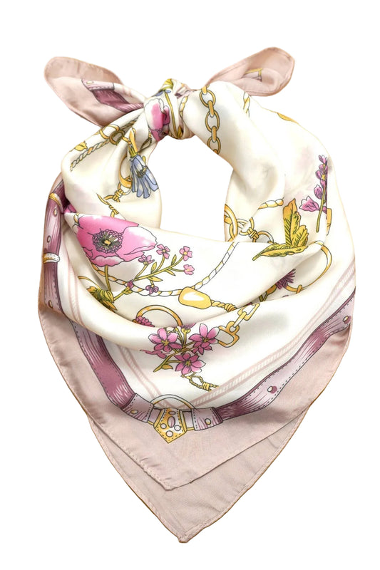 Vintage Floral Print Satin Scarf