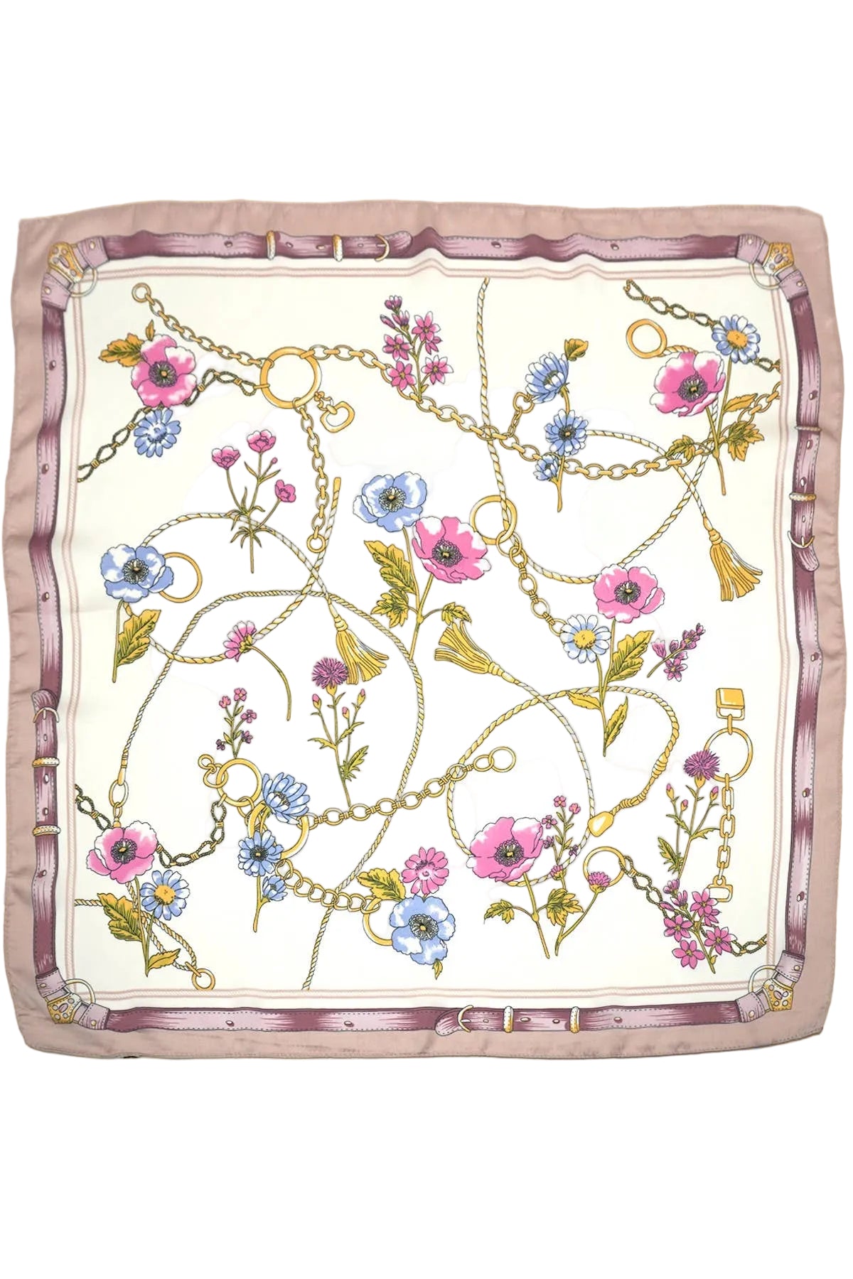 Vintage Floral Print Satin Scarf