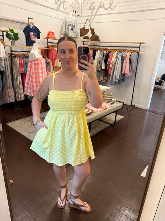 Polka Dot Pleated Mini Dress