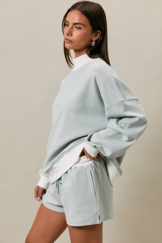 Mock Neck Stripe Sweatshirt