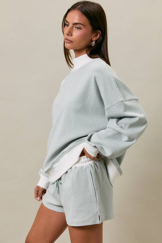Mock Neck Stripe Sweatshirt