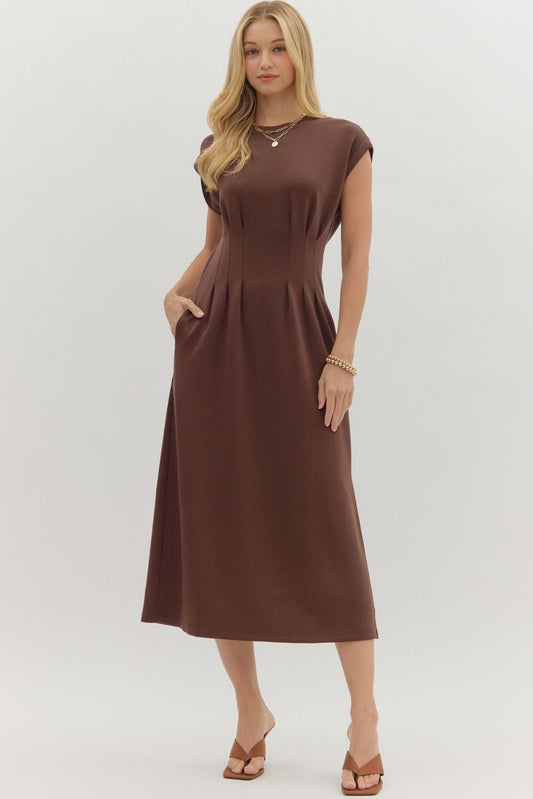 Pleated Bodice Midi Dress