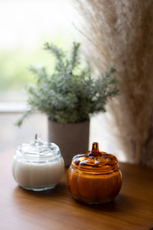 Small Glass Pumpkin Candle with Lid