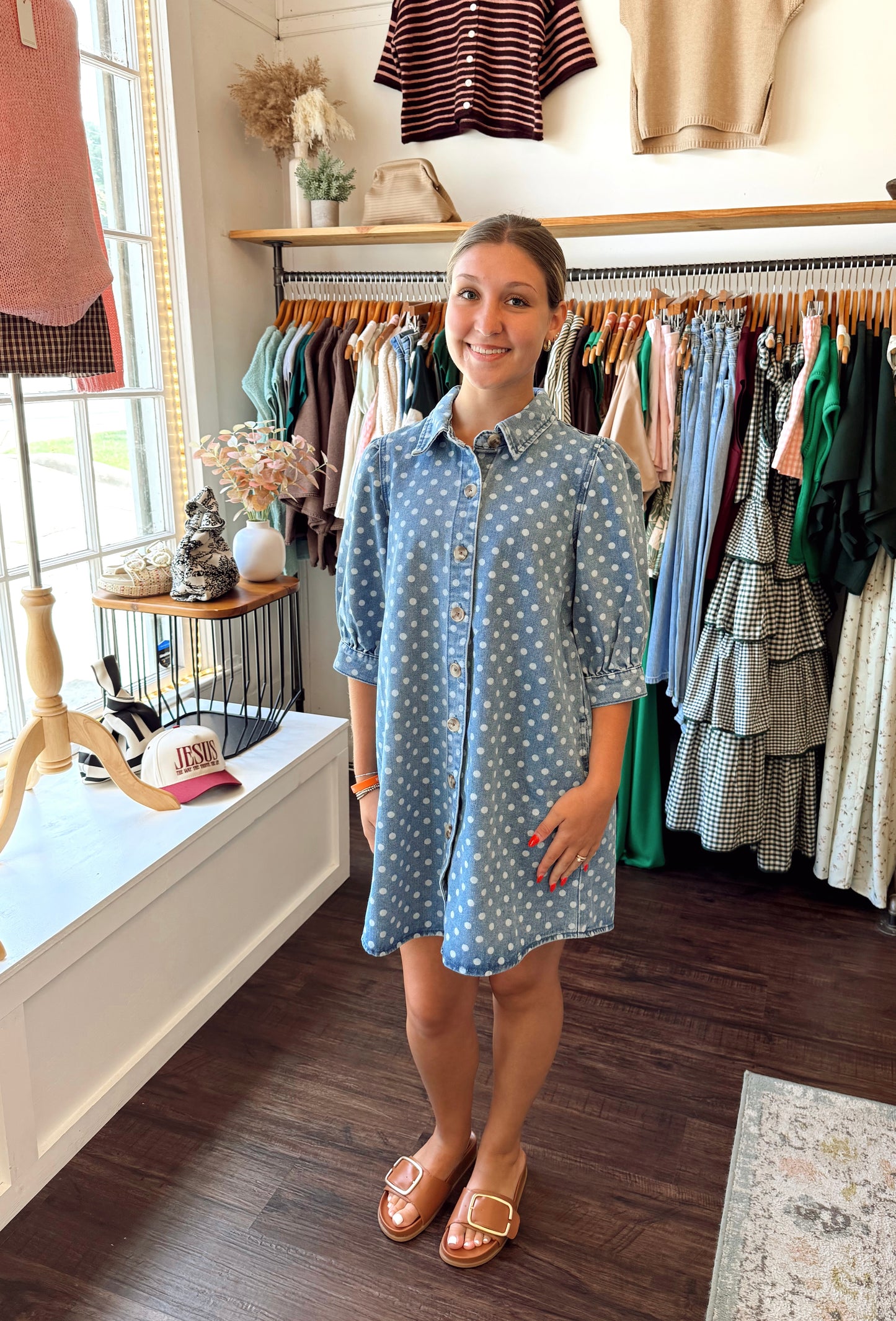 Polka Dot Denim Dress