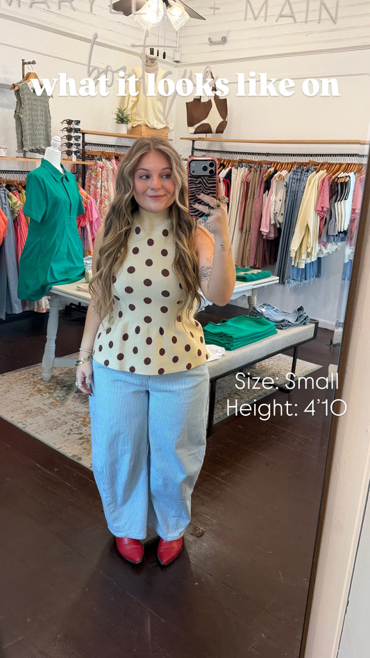 Polka Dot Mock Neck Knit Top