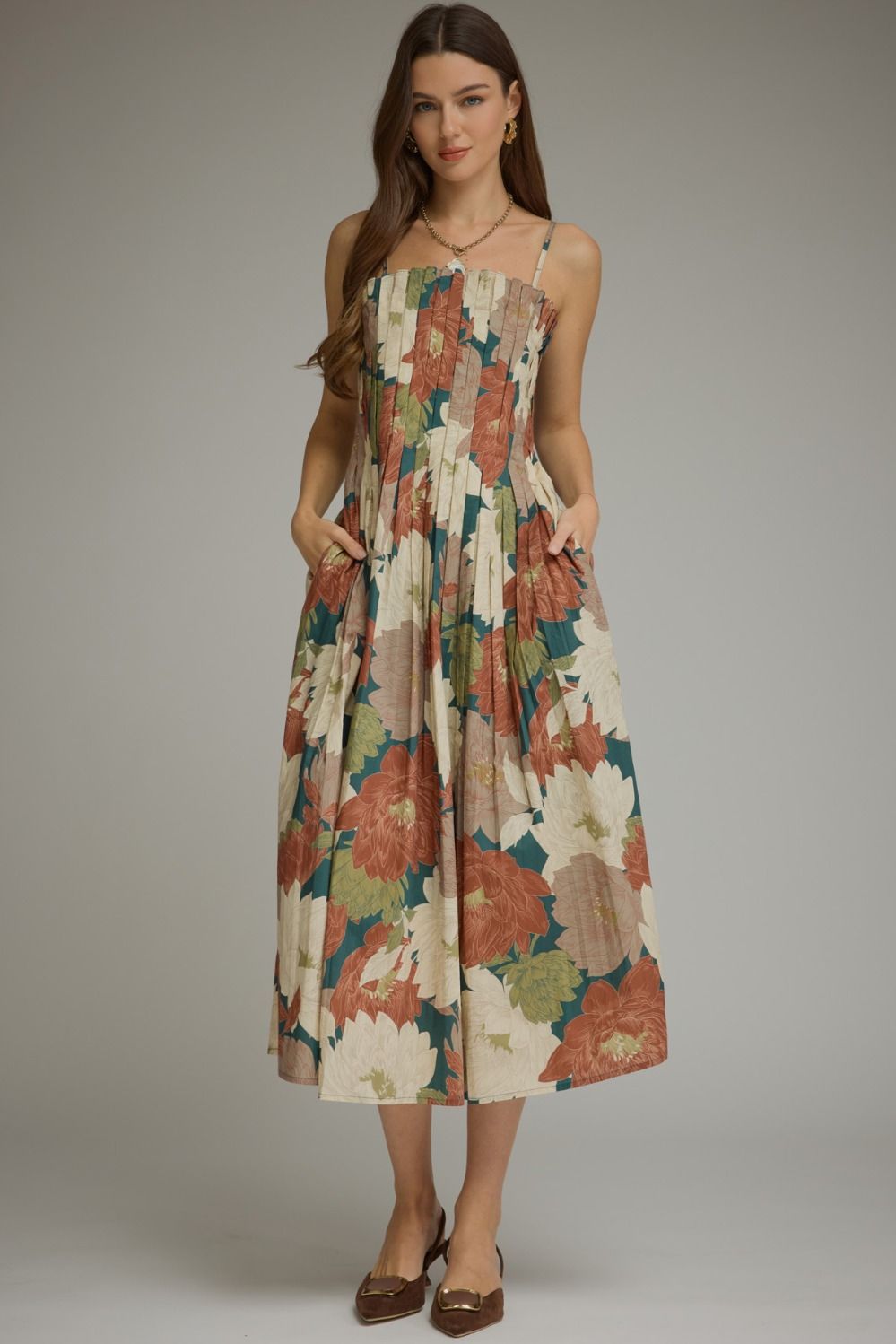 Floral Pleated Midi Dress