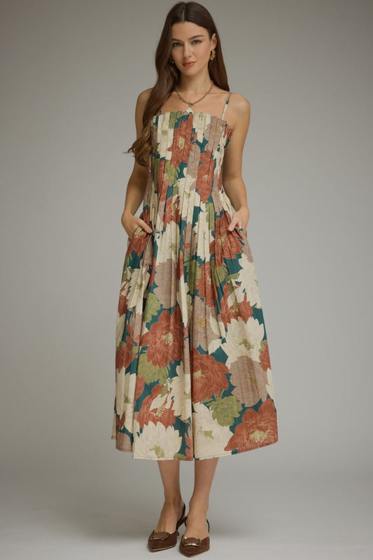 Floral Pleated Midi Dress