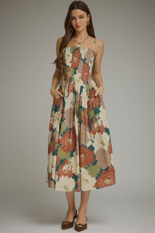 Floral Pleated Midi Dress