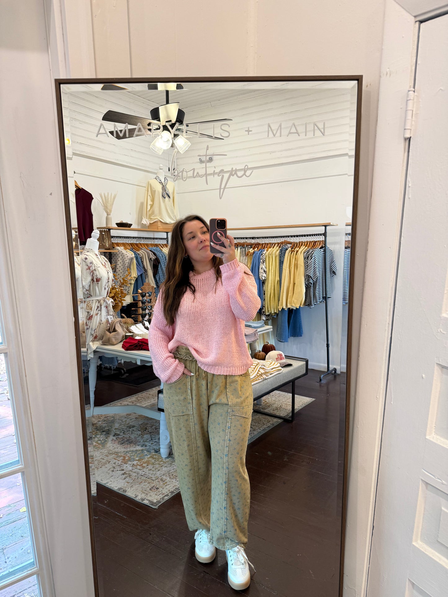 Ditsy Printed Mineral Wash Barrel Pants