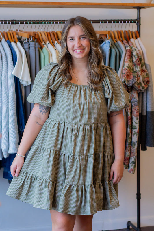 Gingham Puff Sleeve Mini Dress