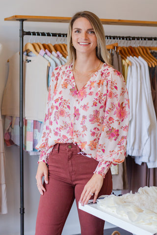 Floral Print Smocked Blouse