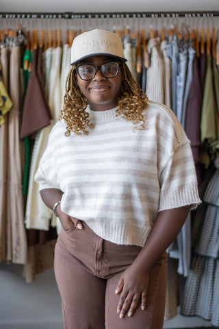 Short Sleeve Stripe Sweater