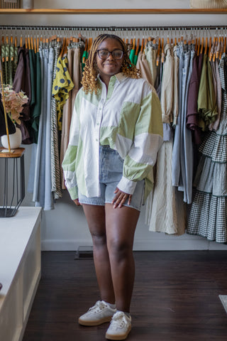 Contrast Stripe Button Down Top
