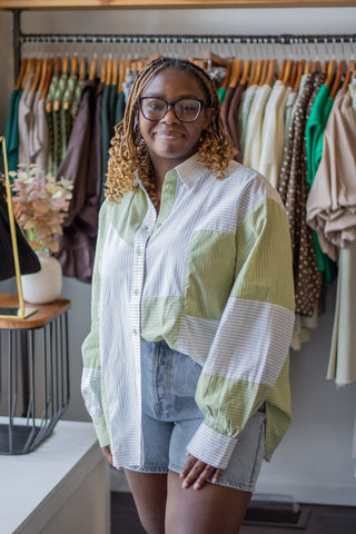 Contrast Stripe Button Down Top