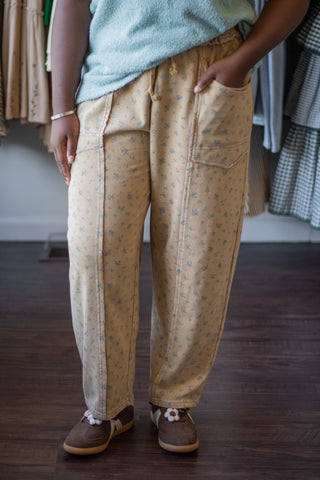 Ditsy Printed Mineral Wash Barrel Pants