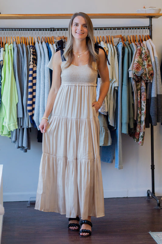 Tiered Satin Maxi Dress