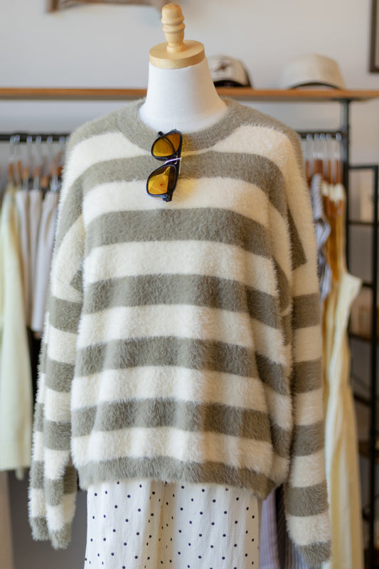 Fuzzy Stripe Pullover Sweater