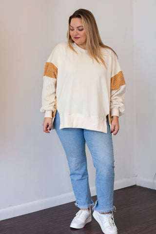 Oversized Corduroy Colorblock Sweatshirt