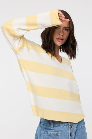 Striped Notch Neck Knit Sweater