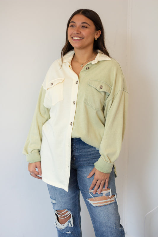 Color Block Washed Shacket