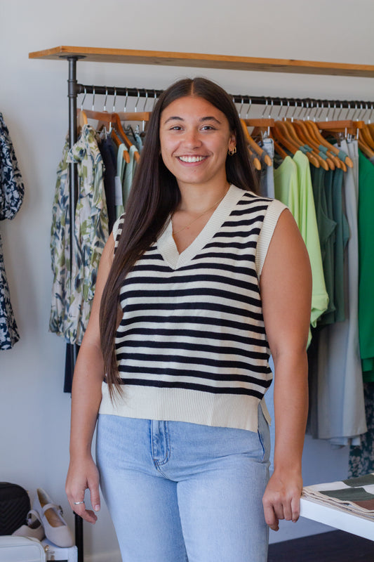 Striped V-Neck Sweater Vest