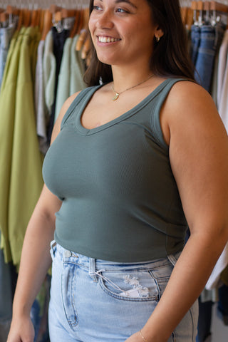 Ribbed V-Neck Knit Tank