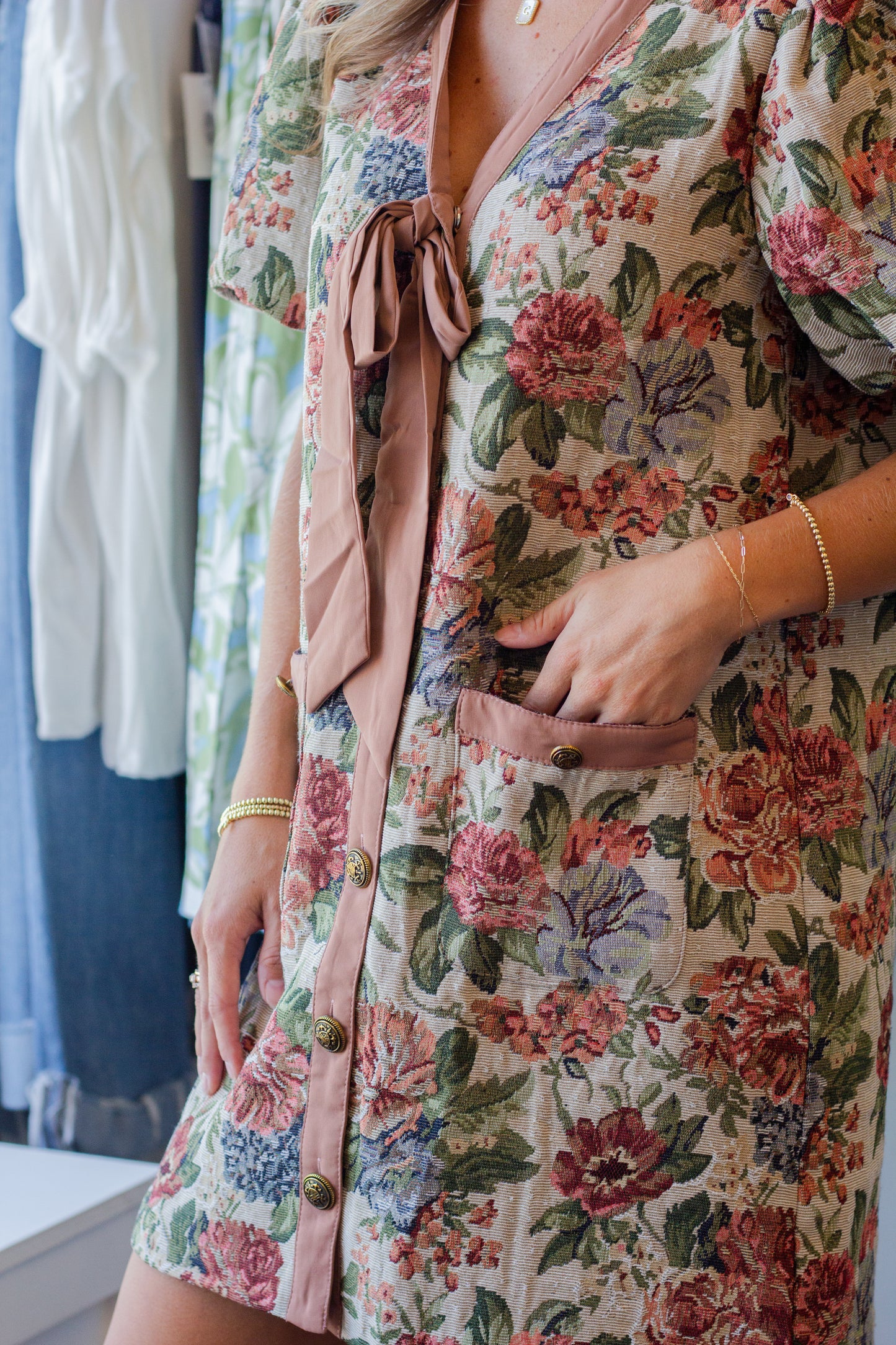 Floral Bubble Sleeve Mini Dress