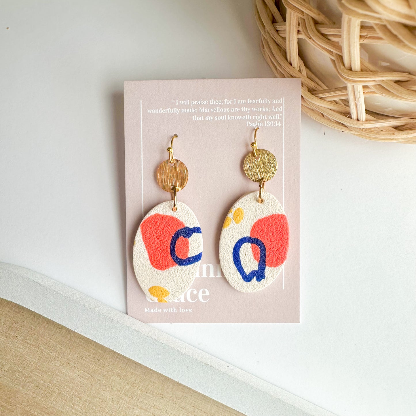 Abstract Oval Clay Earrings