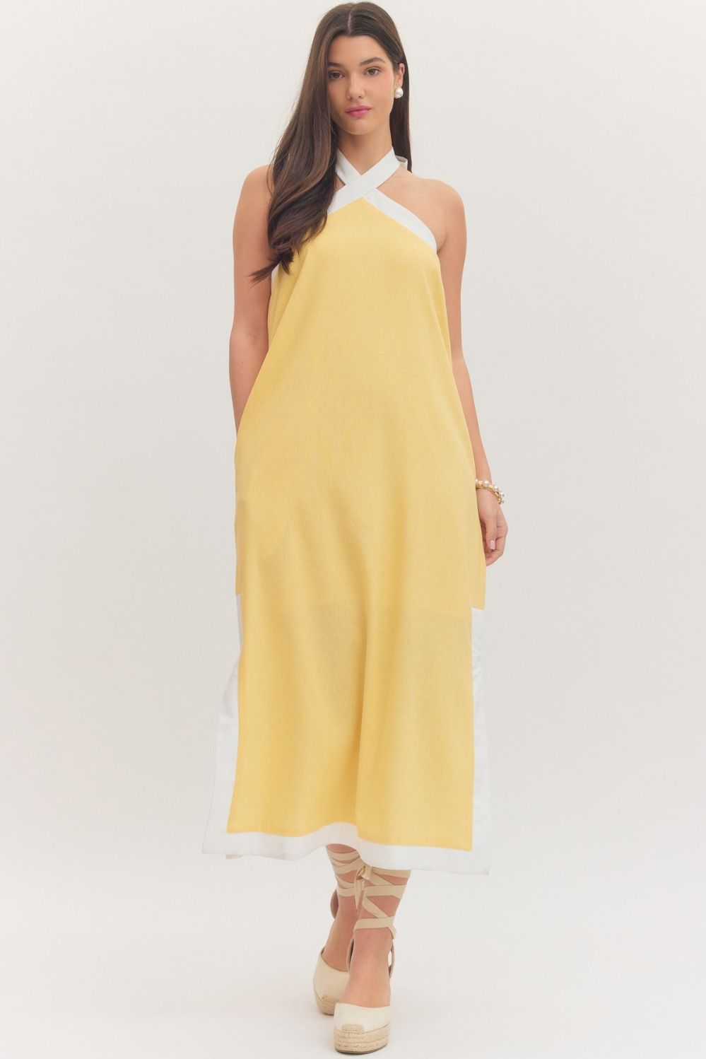 Contrast Halter Midi Dress