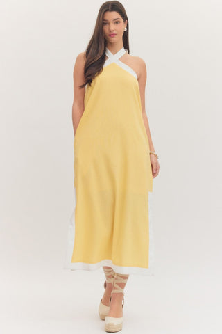 Contrast Halter Midi Dress