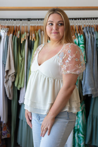 Floral Embroidered Babydoll Top