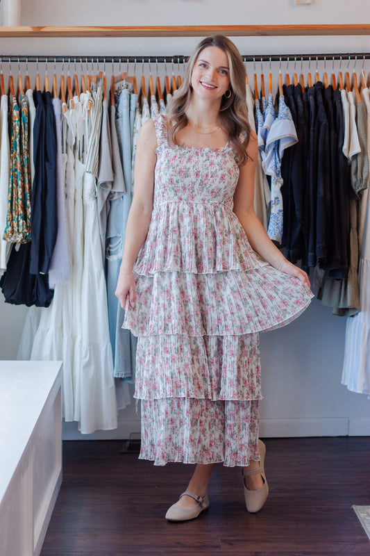 Floral Layer Tiered Midi Dress