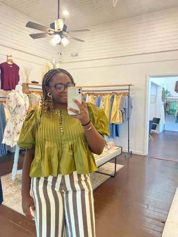 Puff Sleeve Pleated Blouse